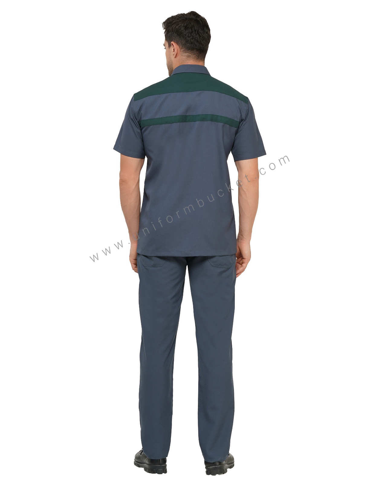 DARK GREY MALE WORKWEAR SHIRT WITH BOTTLE GREEN TRIM thumbnail 4